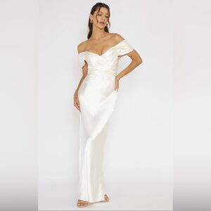 Silky Ivory Strapless Evening Dress